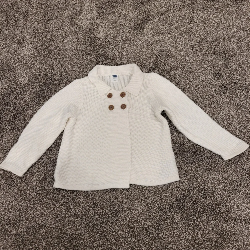 Old Navy Toddler Girls Cream Cotton Double Breasted Knit Cardigan Sweater 12-18M